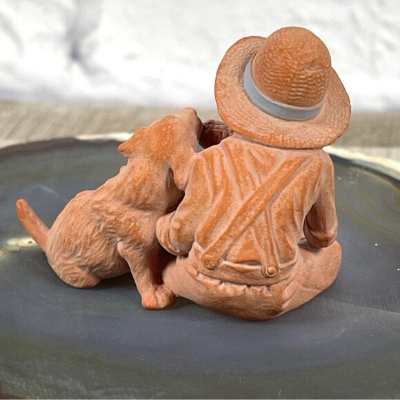 John Imhoff USA Terracotta Homestead Life Boy & Dog Figurine Signed Pottery VTG - Picture 3 of 12